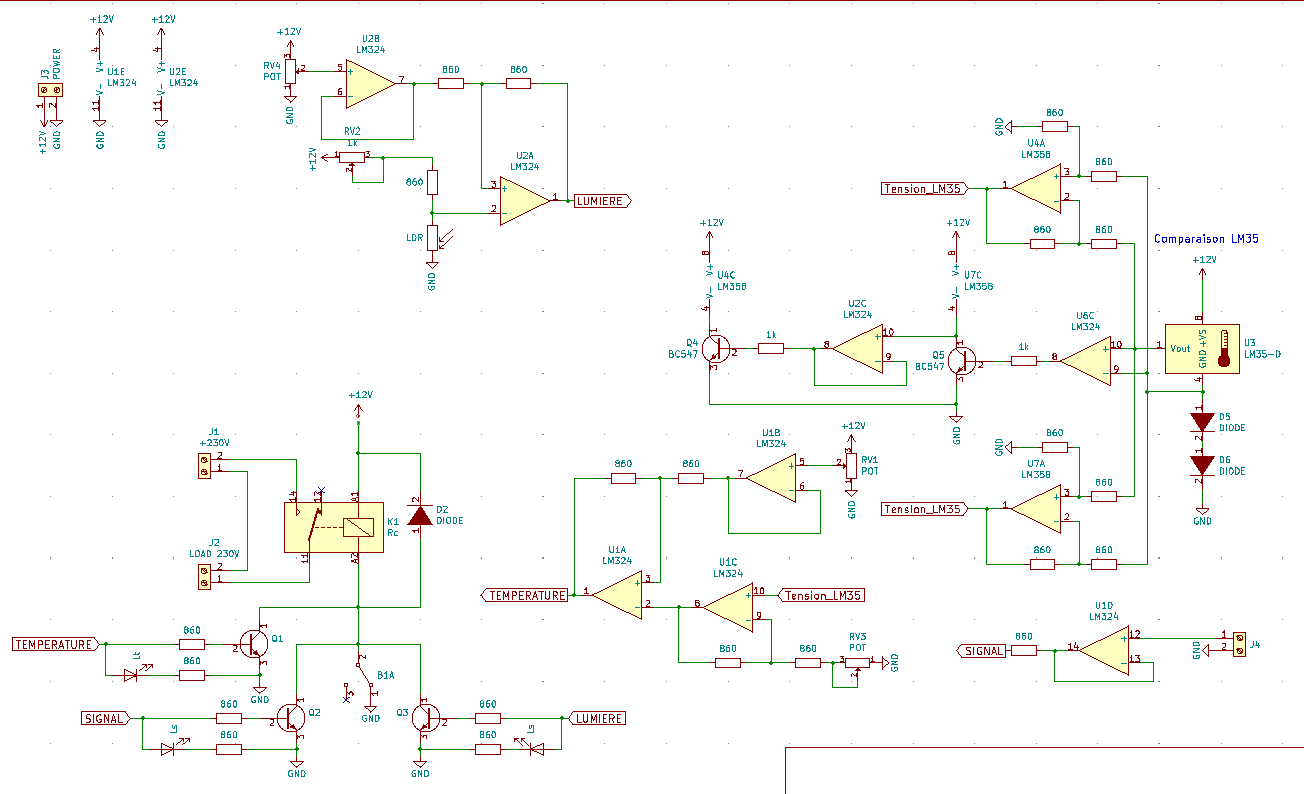 Thermostat purement analogique avec LM35 et comparateur à AOP