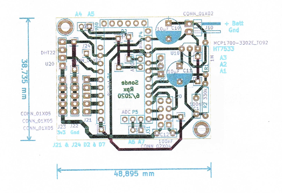 Circuit imprimé vu de dessus, coté composants