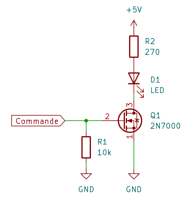 Le montage d'expérimention du MOSFET 2N7000
