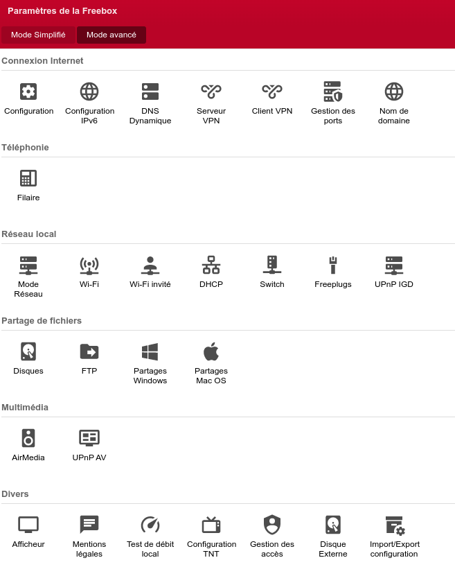 Page personnelle de la Freebox
