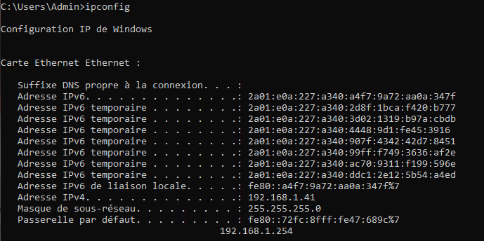La commande ipconfig