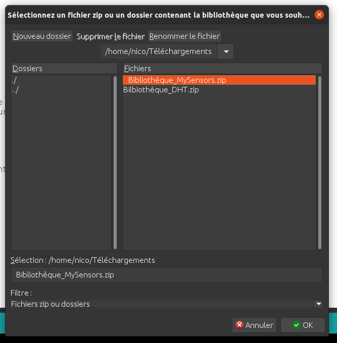 Sélection du fichier ZIP