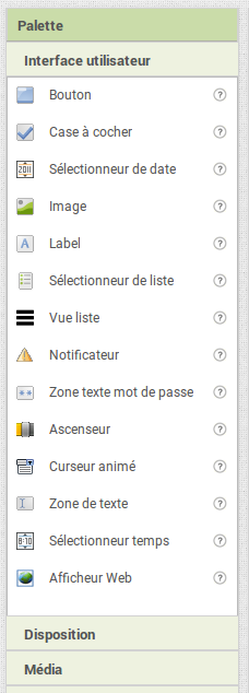 La liste des composants