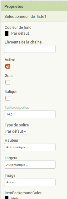 La liste des propriétés