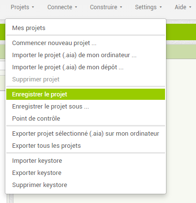 Sauvegarde du projet